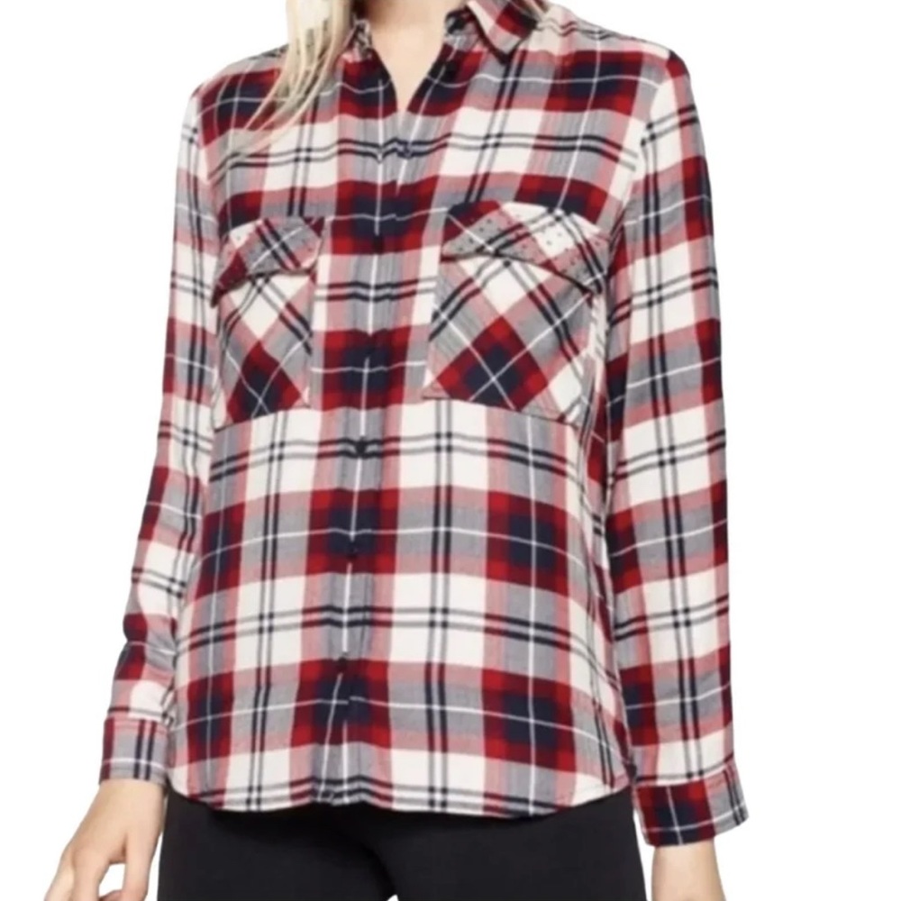 Zara Americana Soft Flannel with Bedazzled Pockets Long Sleeve size Small
